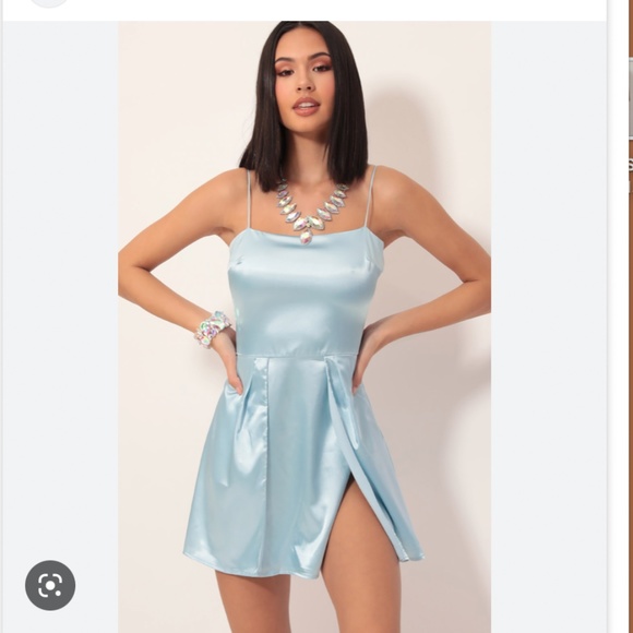 Lucy in the Sky Dresses & Skirts - Lucy in the sky Gala High Slit Satin Dress in Light Blue